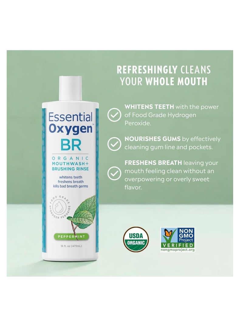 Essential Oxygen BR Organic Mouthwash + Brushing Rinse Peppermint 16 fl.oz 473ml