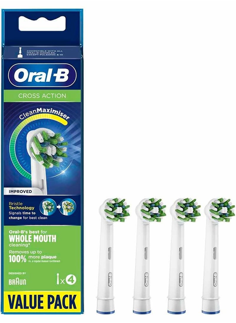 Oral-B Cross Action Electric Toothbrush Head with CleanMaximiser Technology - Pack of 4 -White