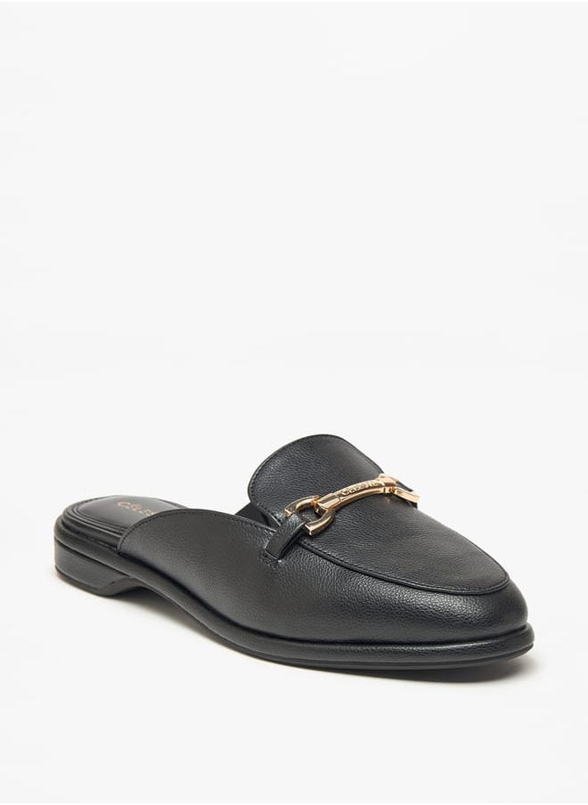 Women's Solid Slip-On Mules with Metallic Accent