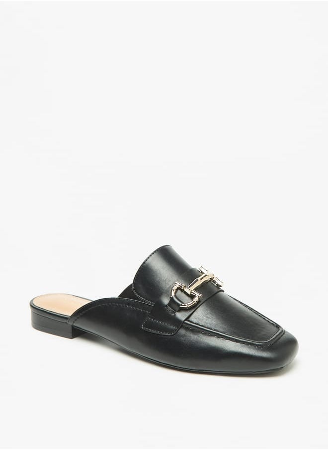 Women's Solid Slip-On Mules with Metallic Accent