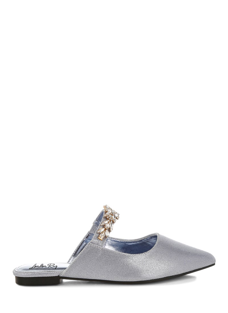 Diamante Strap Glitter Mules in Lilac