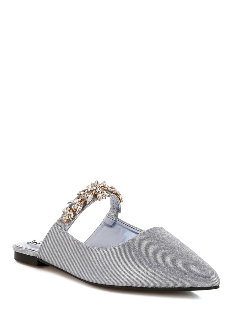 Diamante Strap Glitter Mules in Lilac