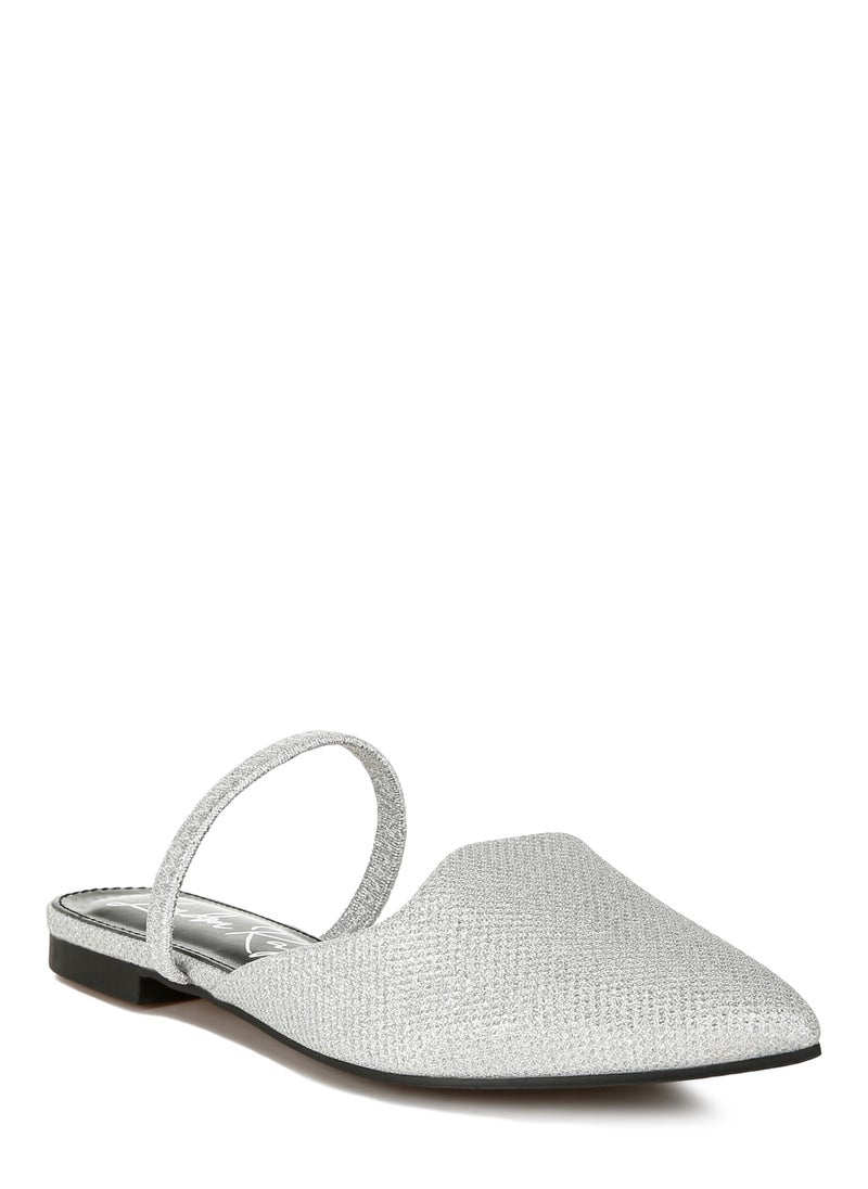 Glitter Faux Leather Flat Mules in Silver