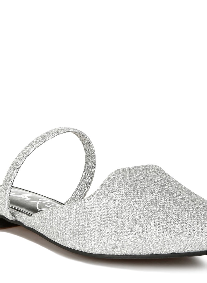 Glitter Faux Leather Flat Mules in Silver