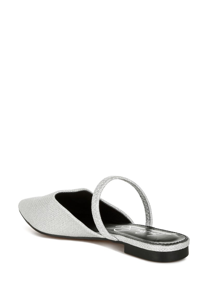 Glitter Faux Leather Flat Mules in Silver