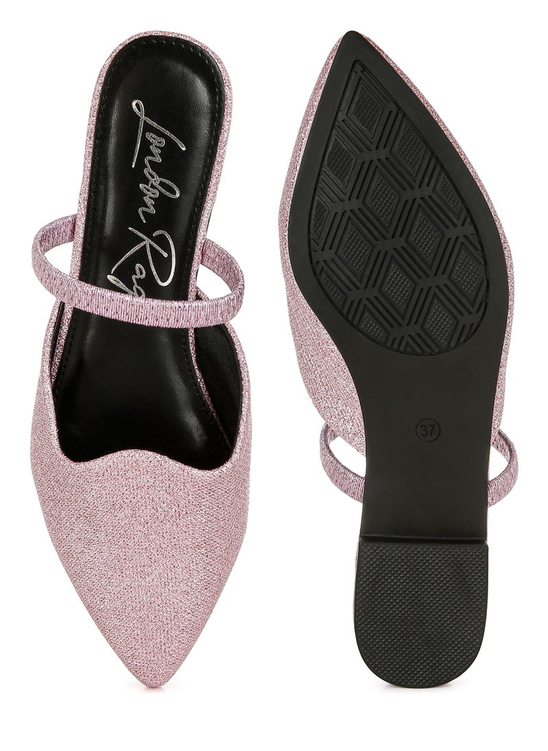 Glitter Faux Leather Flat Mules in Pink