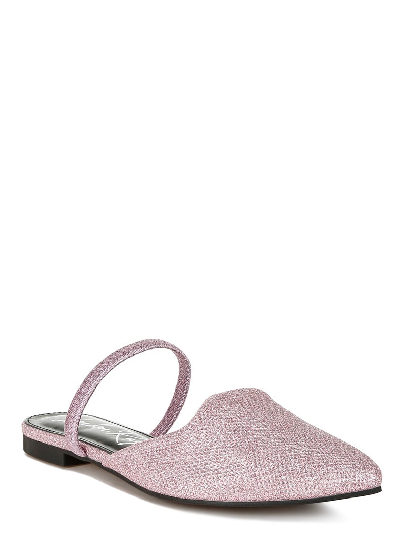Glitter Faux Leather Flat Mules in Pink