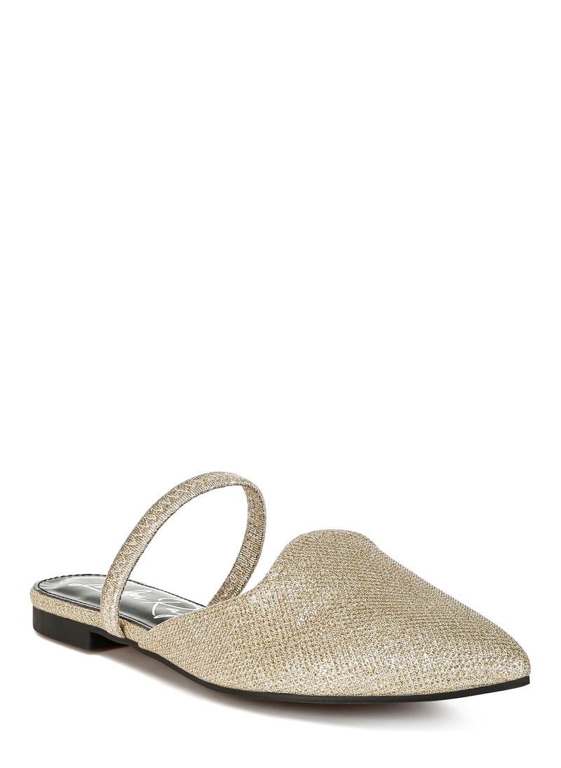 Glitter Faux Leather Flat Mules in Gold