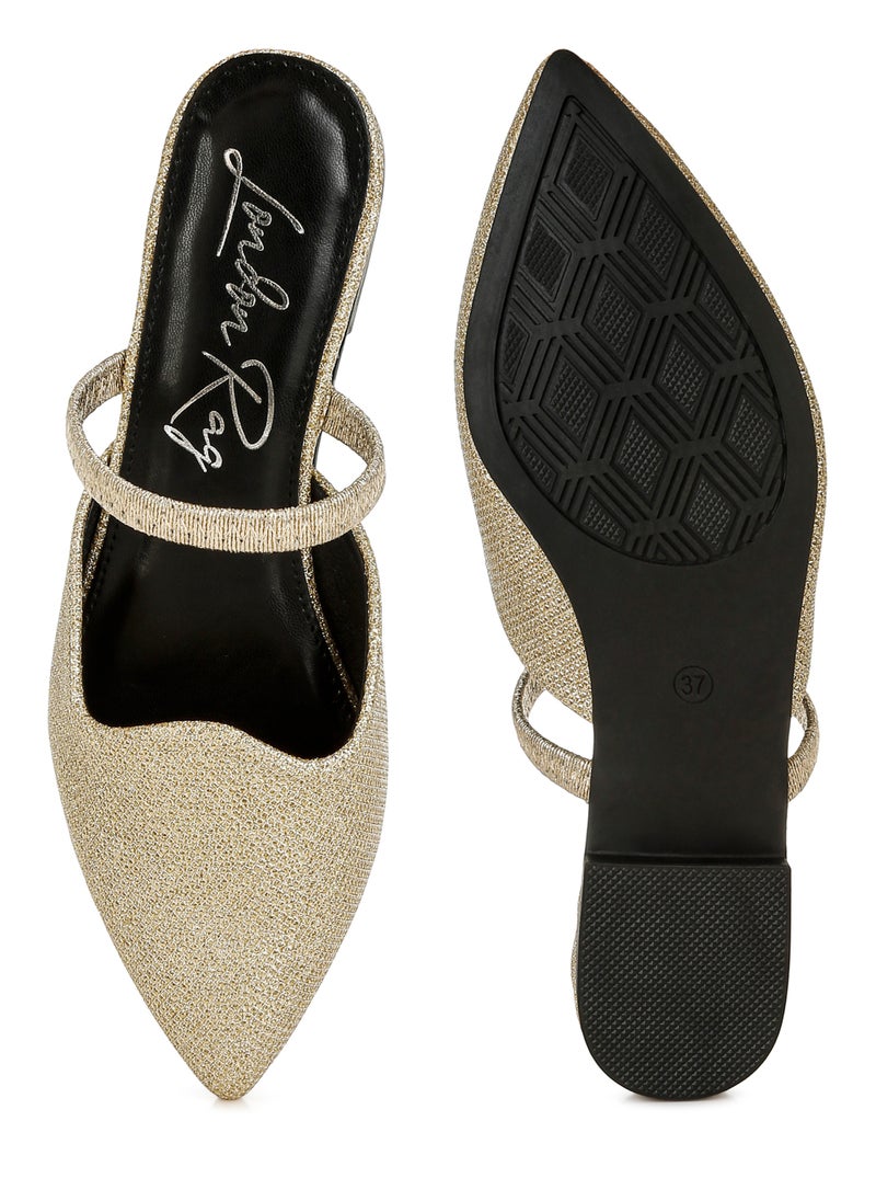 Glitter Faux Leather Flat Mules in Gold