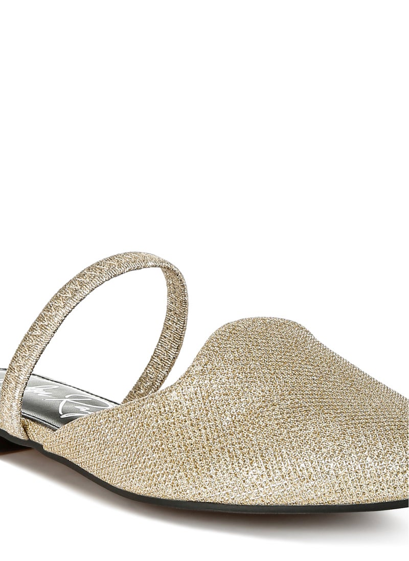 Glitter Faux Leather Flat Mules in Gold