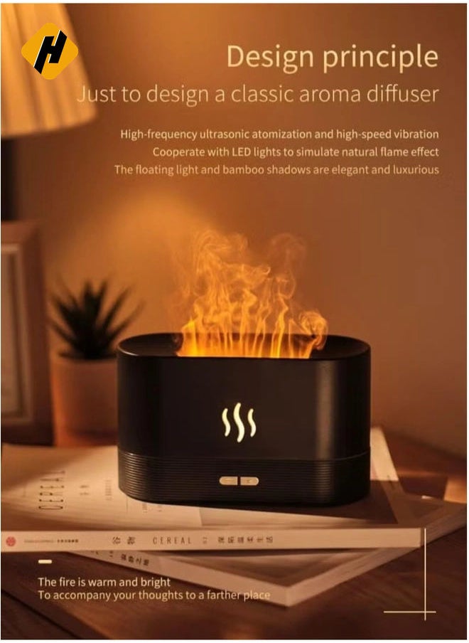 Humidifier Flame Aroma Diffuser Aromatherapy Light Mist Atomizer Auto Off Protection for Spa Home Yoga Office 180ml Black