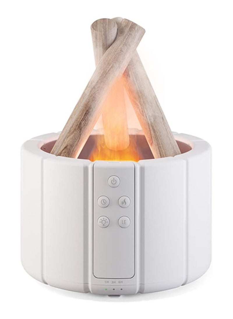 Campfire Flame Fire Diffuser, Bonfire Aromatherapy Essential Oil Diffuser, 250ml Wood Cool Mist Humidifier for Home,Bedroom,Office, Remote Control, Auto Shut-Off, Night Light, Gift (White)