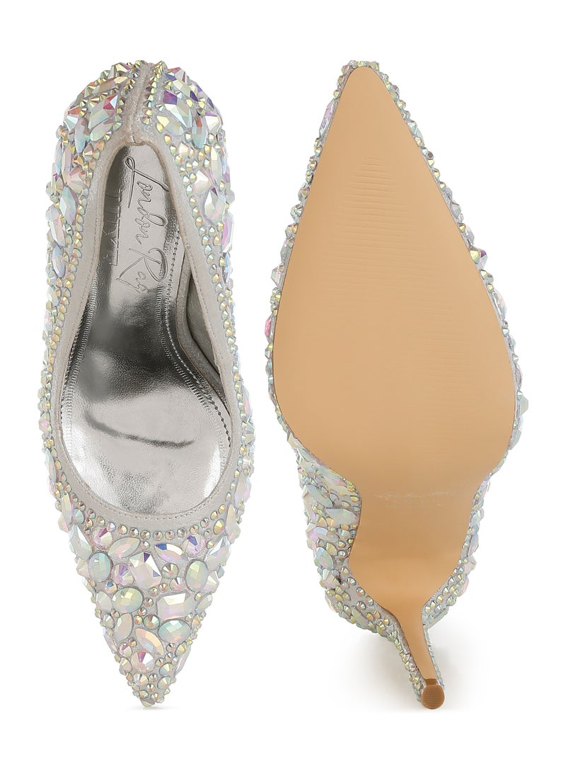 Diamante & Rhinestone Embellishments Pumps in Silver