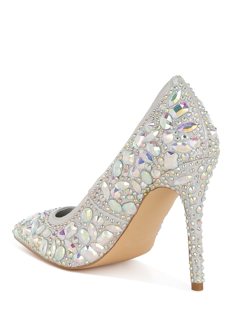 Diamante & Rhinestone Embellishments Pumps in Silver