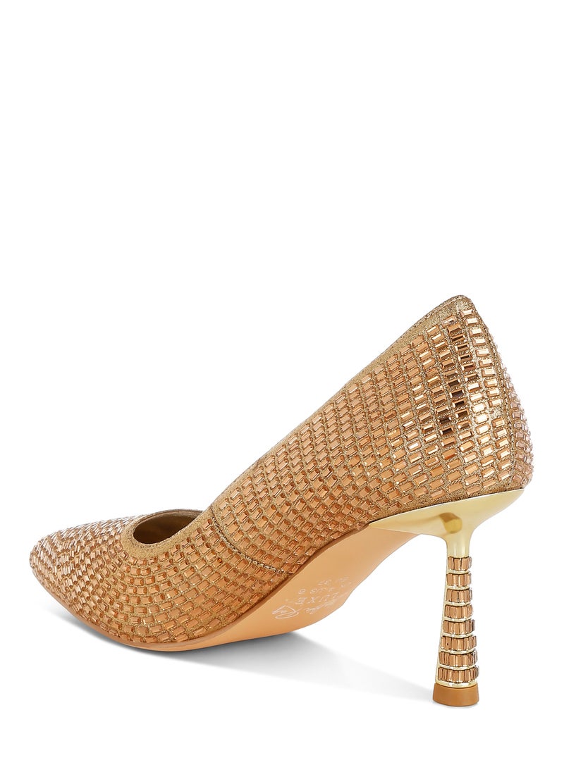 Rhinestones Embellished Pumps in Gold