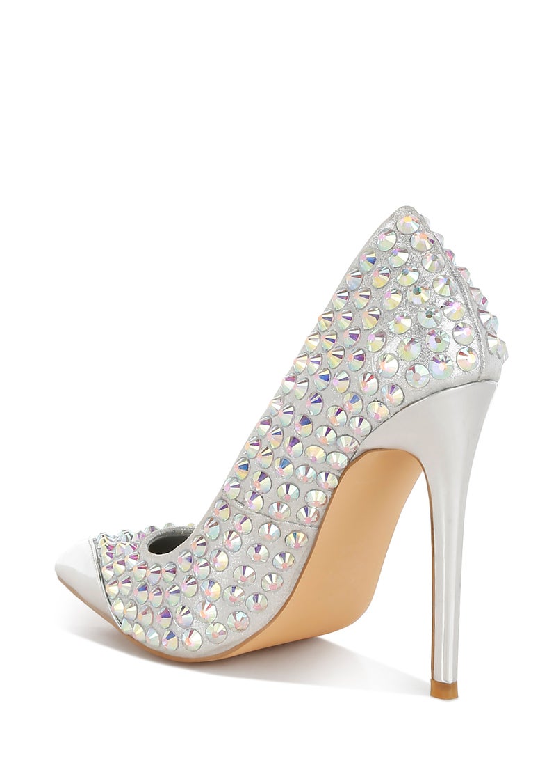 Diamante Embellished Stiletto Pumps in Silver