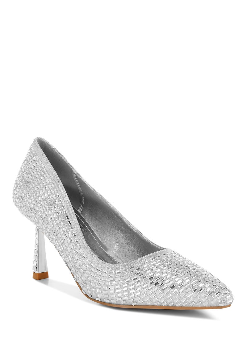 Rhinestones Embellished Pumps in Silver