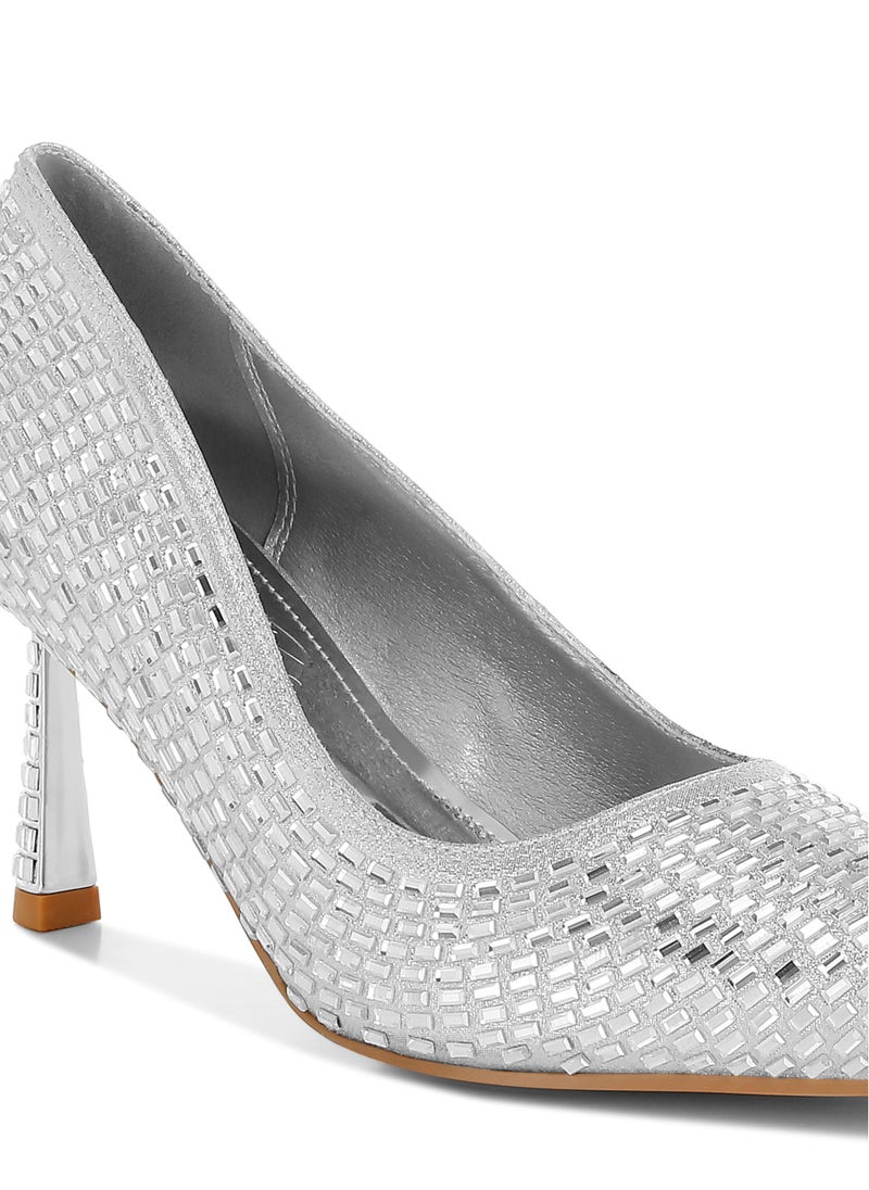 Rhinestones Embellished Pumps in Silver