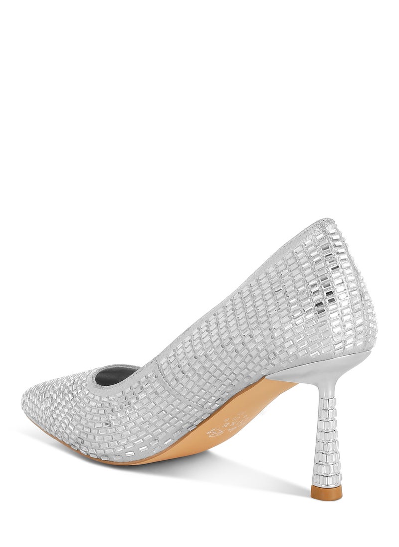 Rhinestones Embellished Pumps in Silver