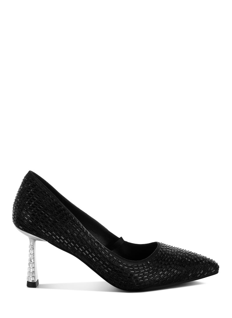 Rhinestones Embellished Pumps in Black