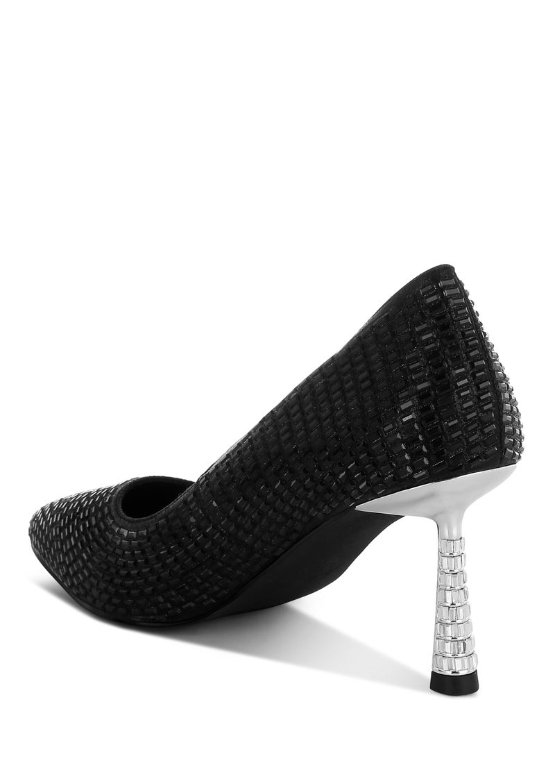 Rhinestones Embellished Pumps in Black