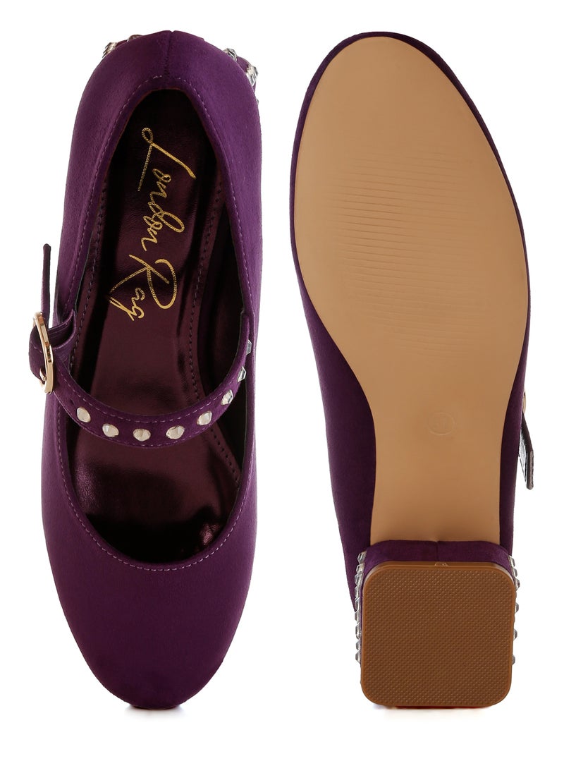 Studded Mary Jane Pumps in Purple