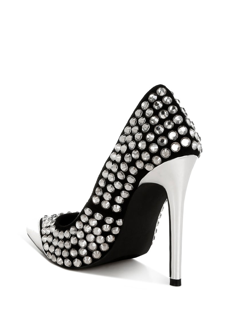 Diamante Embellished Stiletto Pumps in Black