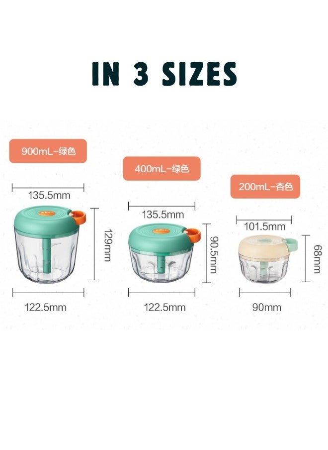 Manual Chopper, Blender with Storage Lid, Vegetable Chopper 200ml, Pull Chopper to Chop Vegetables, Fruits, Meat, Small Capacity Vegetable Chopper, Hand Pull Manual Food Blender