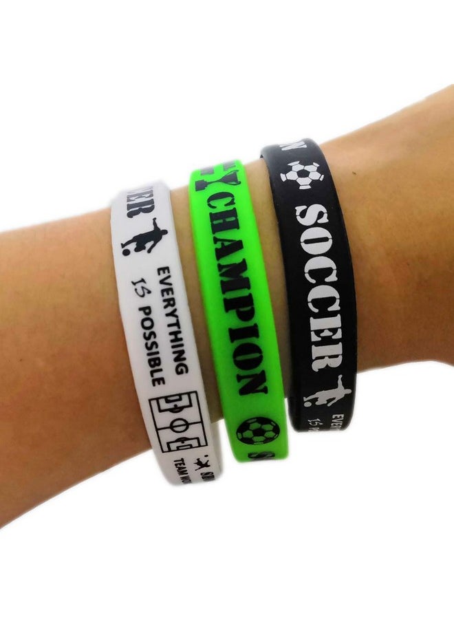 24 Pcs Soccer Motivational Silicone Wristband - Personalized Rubber Bracelets - Sports Prizes -Birthday Party Goodie Bag Stuffers - Carnival/Events/Teacher