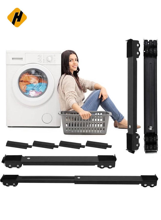 4PCS Extendable Furniture Appliance Rollers with 24 Rollers & Brake – Heavy Duty Mover Tools for Washing Machines, Dryers, Refrigerators, Strong Base Stand, Mobile Wheels, Black