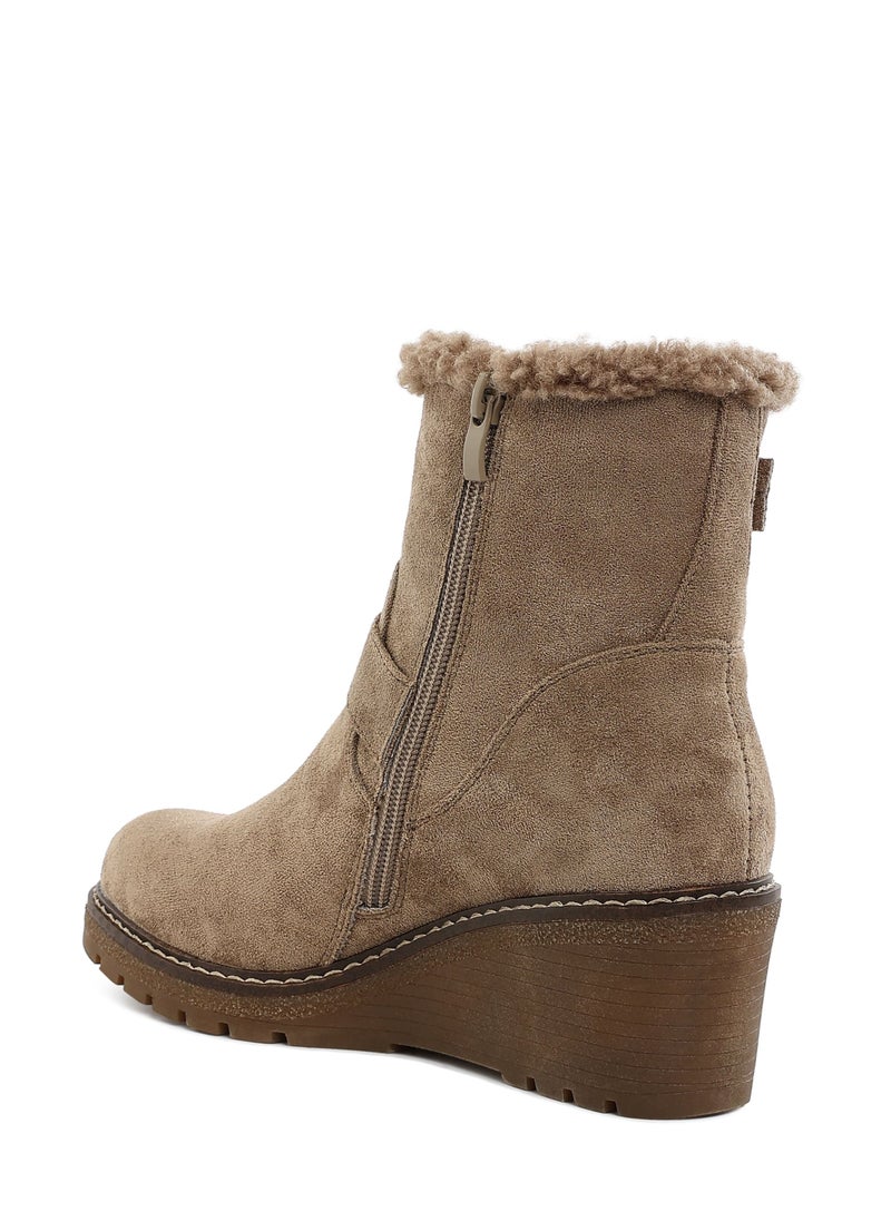 Faux Fur Harness Boots in Taupe