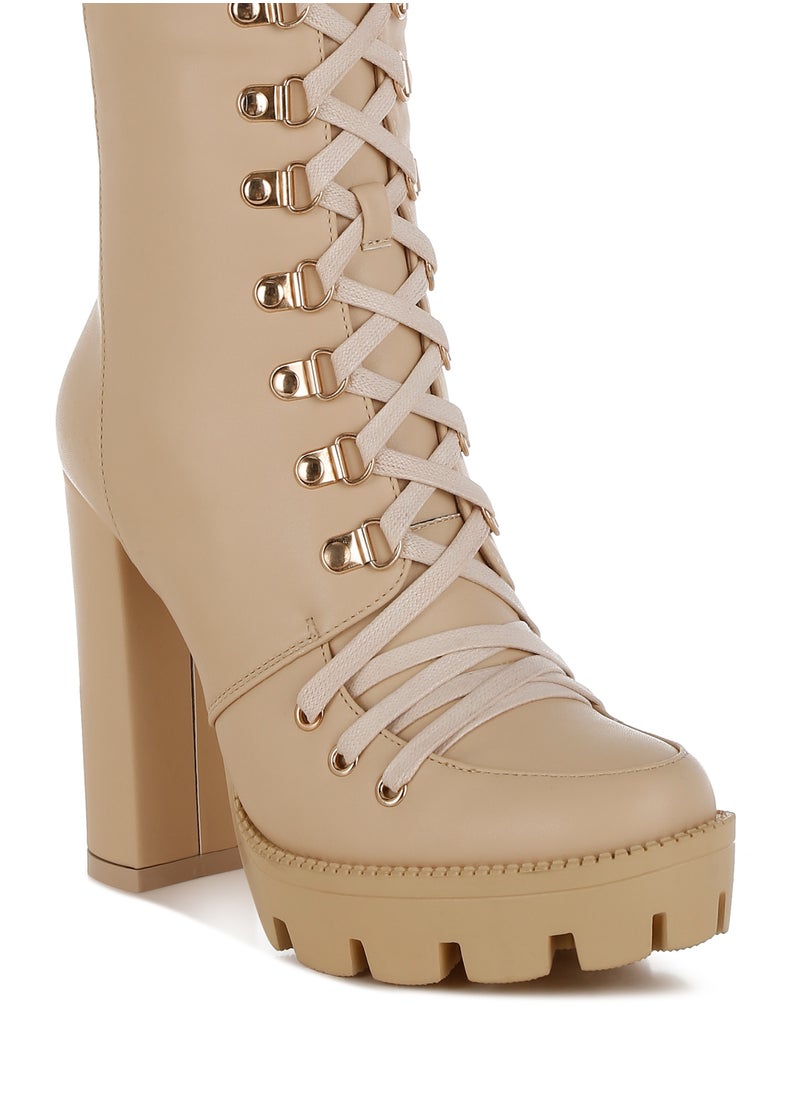 Beige Cushion Collared Lace Up Boots