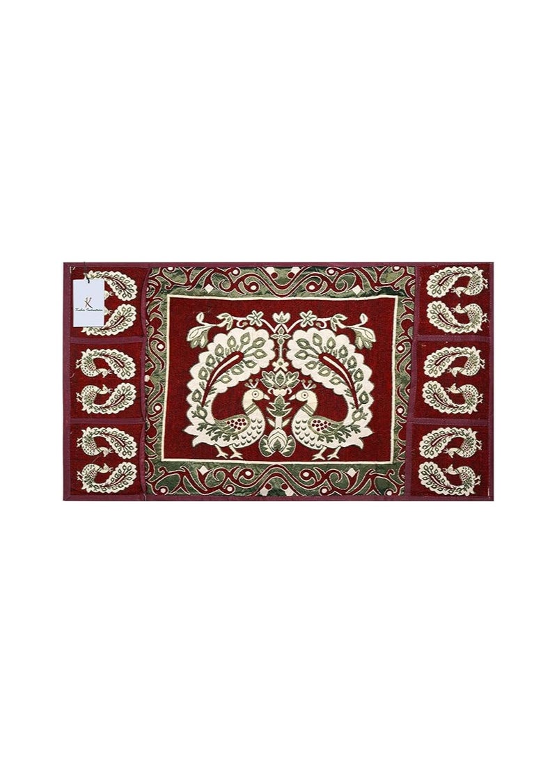 Kuber Industries Red Cotton Fridge Top Cover Peacock Design Fc09