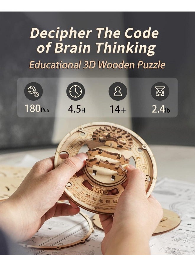 3D Wooden Puzzles For Adults-Led Illuminated Wooden Globe Puzzle-Model Building Kits-Room Decor For Teen Girls Boys Women Men