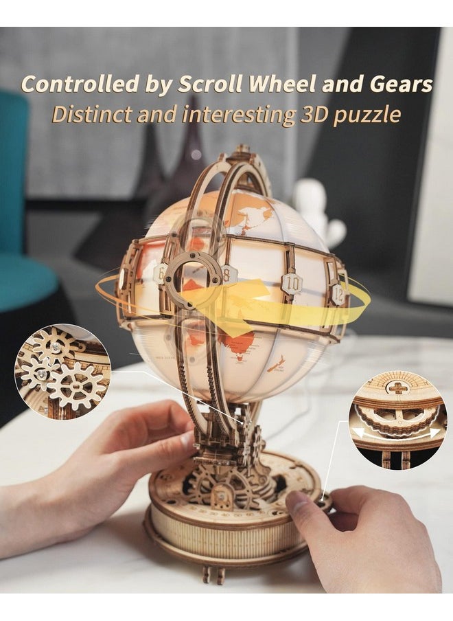 3D Wooden Puzzles For Adults-Led Illuminated Wooden Globe Puzzle-Model Building Kits-Room Decor For Teen Girls Boys Women Men