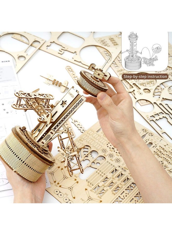 3D Wooden Puzzle For Adults Airplane Tower Music Box - Diy Mechanical Model Building Kit 10