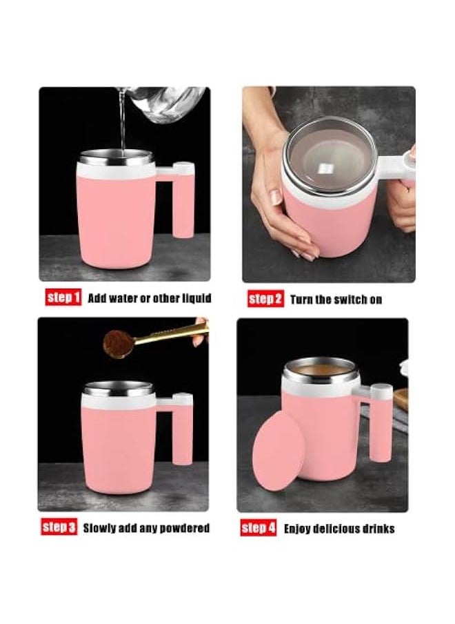 Self Stirring Mug,Rechargeable Auto Magnetic Coffee Mug with 2Pc Stir Bar,Waterproof Automatic Mixing Cup for Milk/Cocoa at Office/Kitchen/Travel 14oz Best Gift - Pink