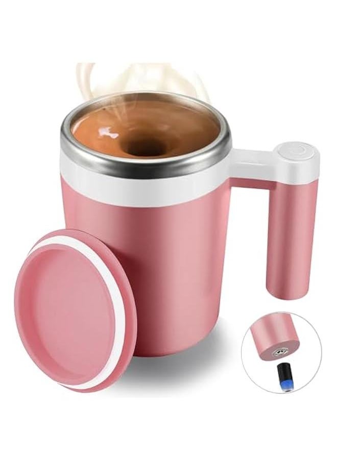 Self Stirring Mug,Rechargeable Auto Magnetic Coffee Mug with 2Pc Stir Bar,Waterproof Automatic Mixing Cup for Milk/Cocoa at Office/Kitchen/Travel 14oz Best Gift - Pink