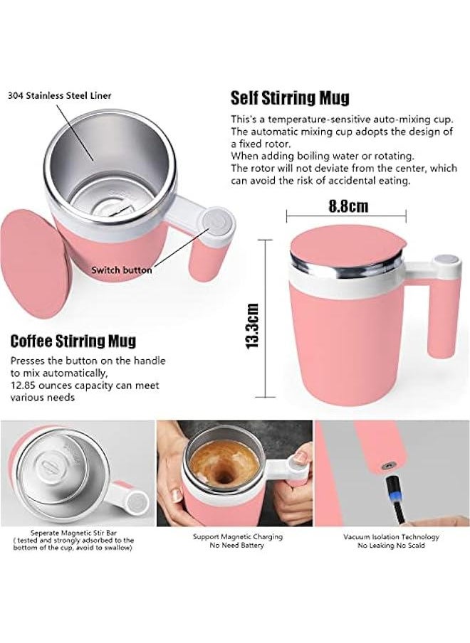 Self Stirring Mug,Rechargeable Auto Magnetic Coffee Mug with 2Pc Stir Bar,Waterproof Automatic Mixing Cup for Milk/Cocoa at Office/Kitchen/Travel 14oz Best Gift - Pink