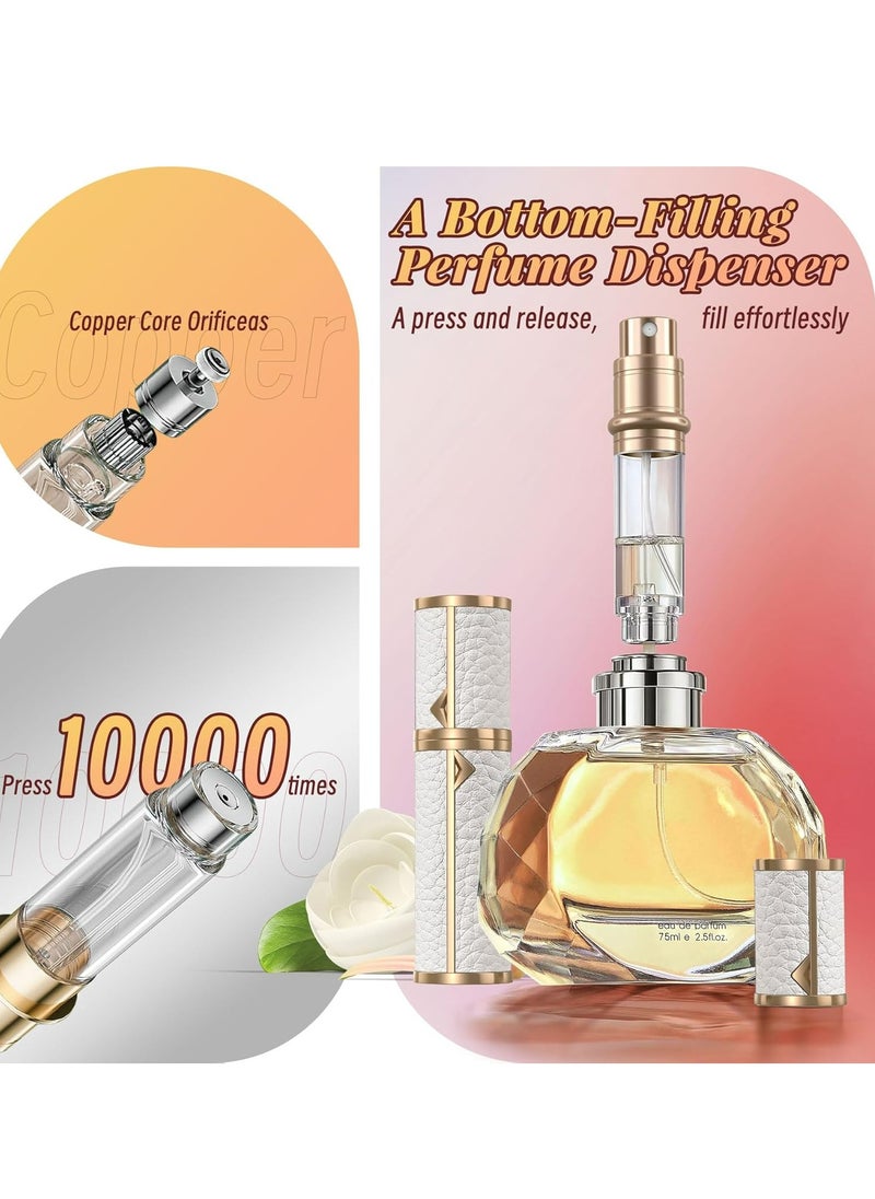 Refillable Perfume Atomizer, Leather Bottom-Filling, Portable 5ml Sprayer for Travel, Purse, Gift (White)