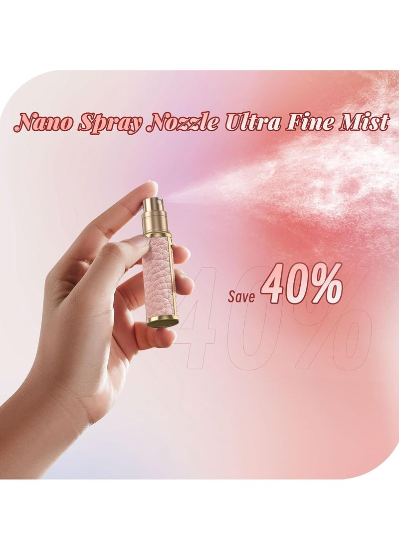 Refillable Perfume Atomizer, Leather Bottom-Filling, Portable 5ml Sprayer for Travel, Purse, Gift (Pink)