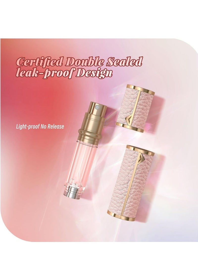 Refillable Perfume Atomizer, Leather Bottom-Filling, Portable 5ml Sprayer for Travel, Purse, Gift (Pink)