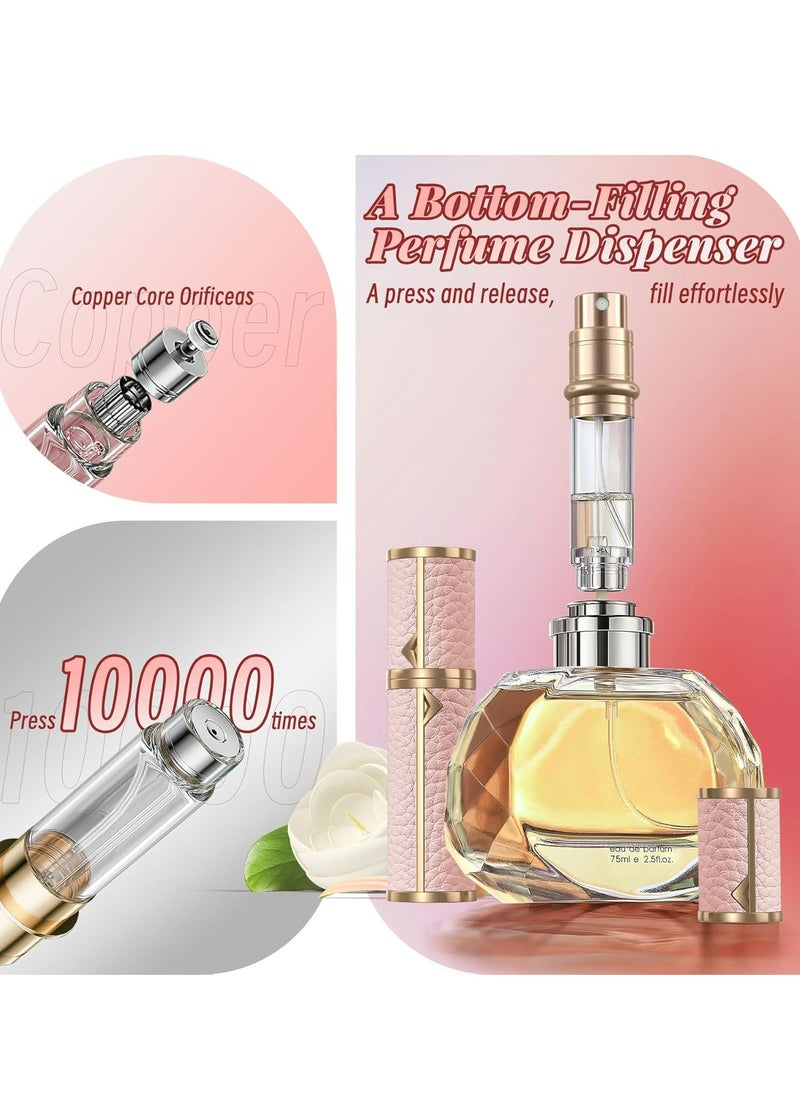 Refillable Perfume Atomizer, Leather Bottom-Filling, Portable 5ml Sprayer for Travel, Purse, Gift (Pink)