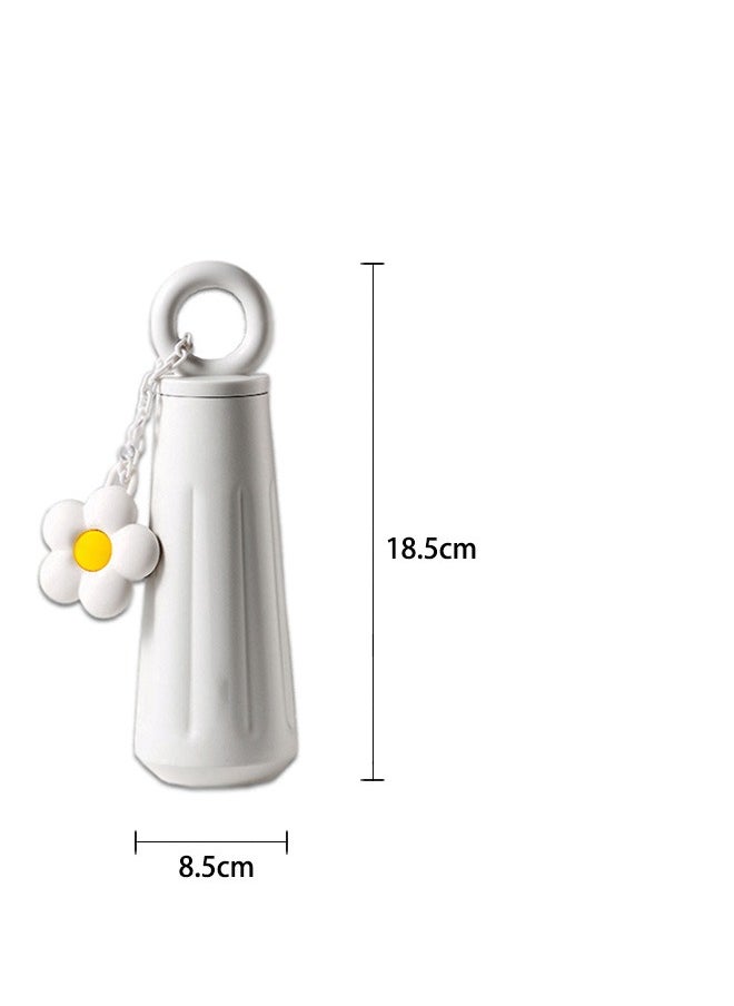 Handheld Insulated Water Bottle with Decorative Pendant - 450ml, Holiday Gift for Girls, White