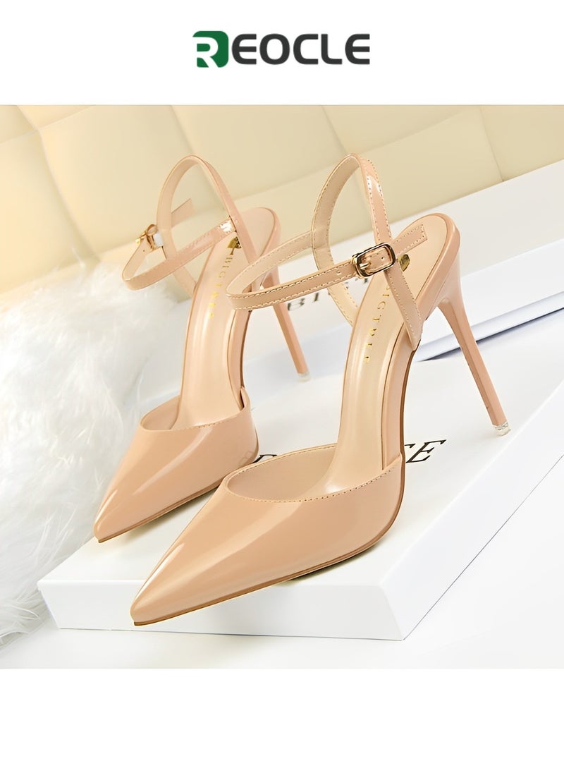 Women's Evening Buckle Slingback Pointed Toe Matte Stiletto Pumps 10.5cm Perfect Gift for the Holidays