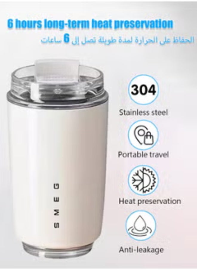 Travel Coffee Mug, 350 ML Insulated Beverage Cup With Leakproof Lid, Long Lasting Coffee Tumbler With Lid And Straw, Travel Coffee Thermos White