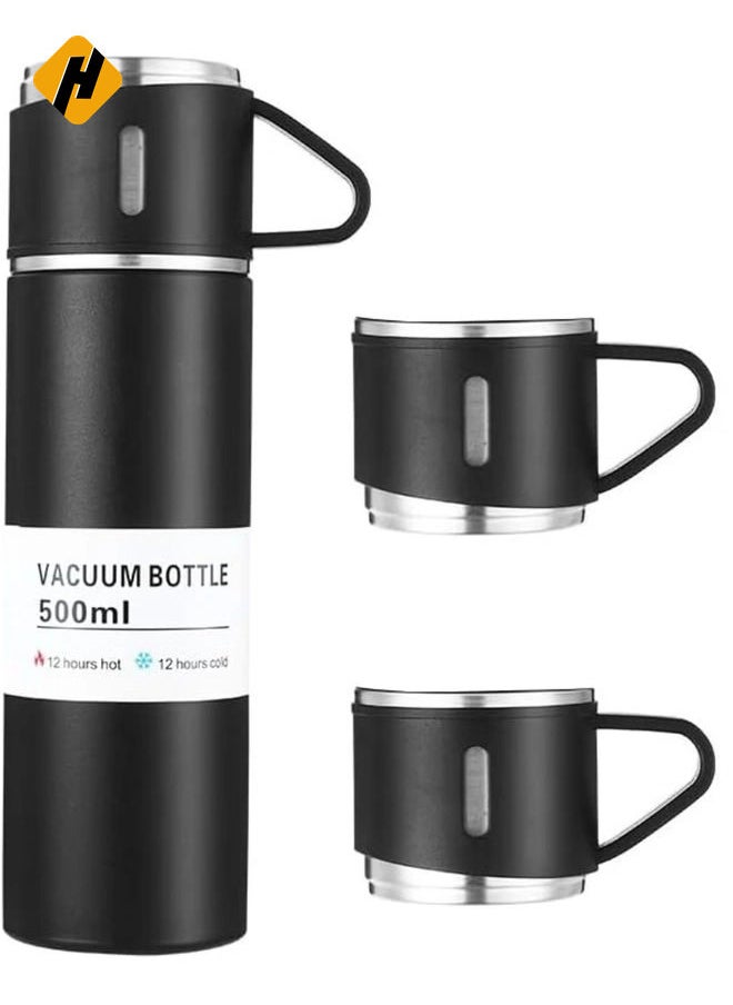 stainless steel thermos flask set gift box commercial gift vacuum insulated bottle hot drink water bottle cold drink water bottle (black)