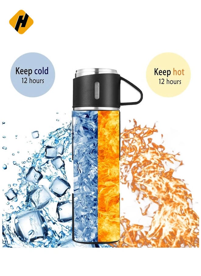 stainless steel thermos flask set gift box commercial gift vacuum insulated bottle hot drink water bottle cold drink water bottle (black)