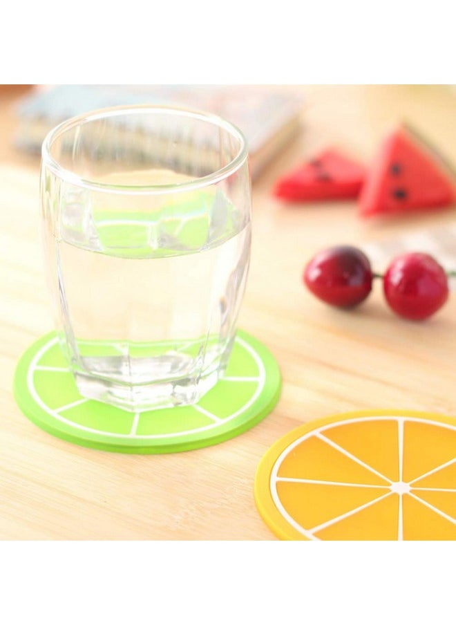 7 Pcs Fruit Coaster, Non Slip Silicone Heat Insulation Coasters, Cute Slice Drink Cup Mat For Bar Kitchen And Patio Tabletop