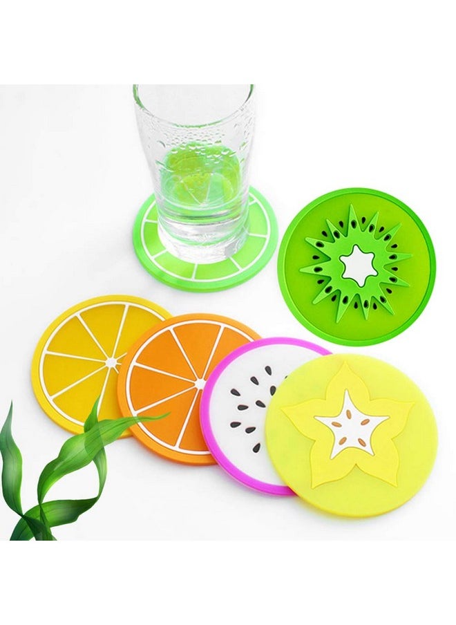 7 Pcs Fruit Coaster, Non Slip Silicone Heat Insulation Coasters, Cute Slice Drink Cup Mat For Bar Kitchen And Patio Tabletop